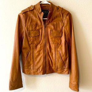 Lucky Brand Brown Leather Zip Jacket size XS